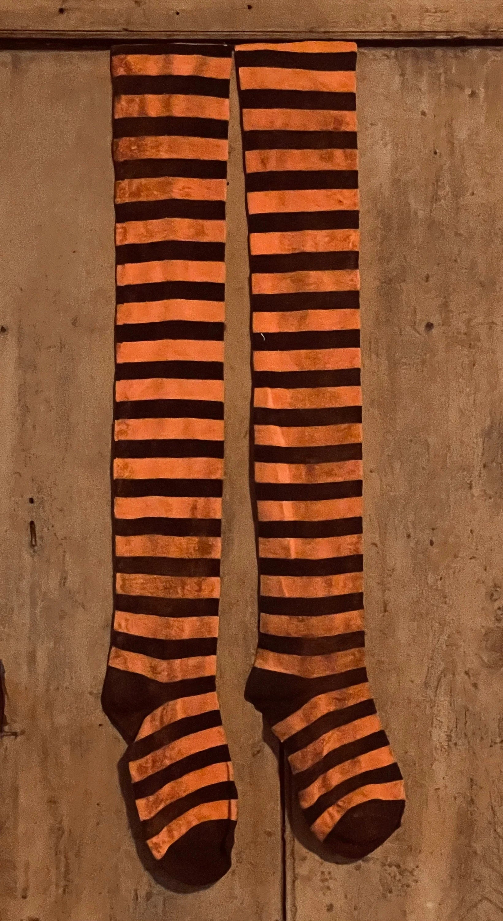 Pair of Primitive Fall Orange/Black Stocking