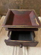 Primitive Wooden Tray with Drawer 8x8x4 Red Over Black