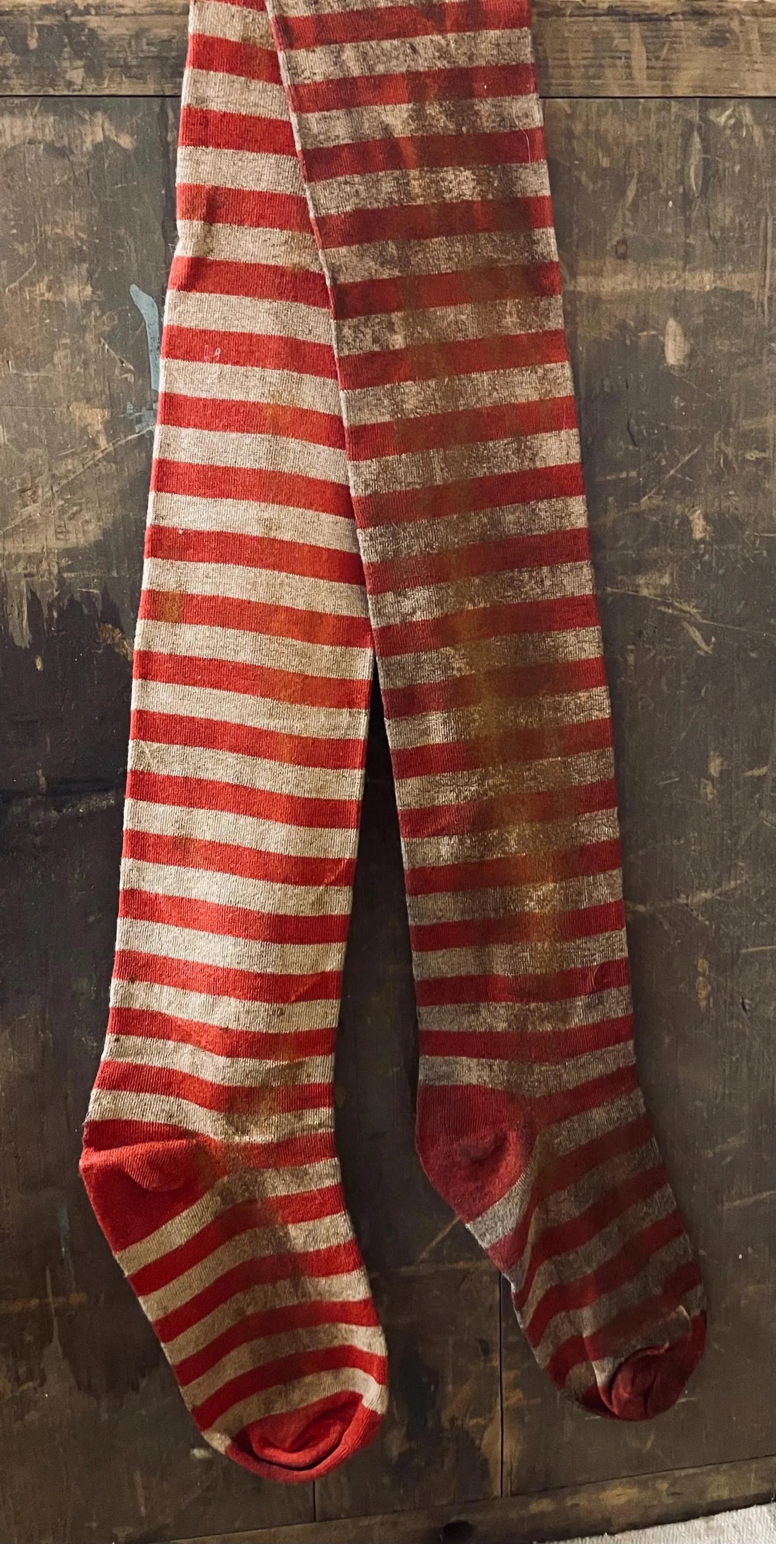 Pair of Primitive Christmas Red/White Stockings