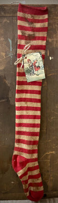 Primitive Christmas Red/White Stocking With Tag