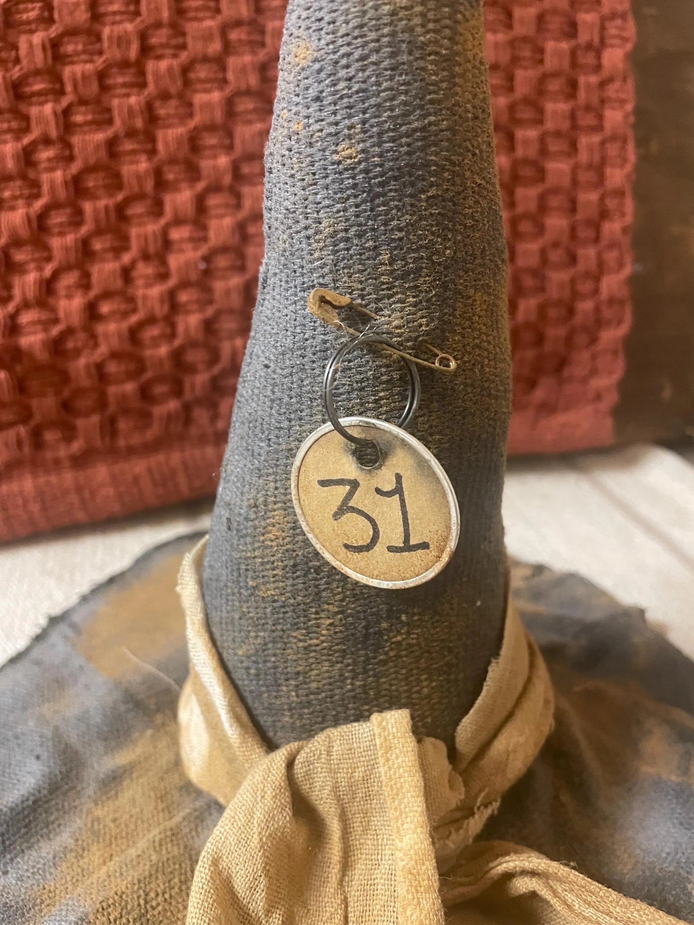Primitive Black Feedsac Witch Hat Shelf Sitter 8x10