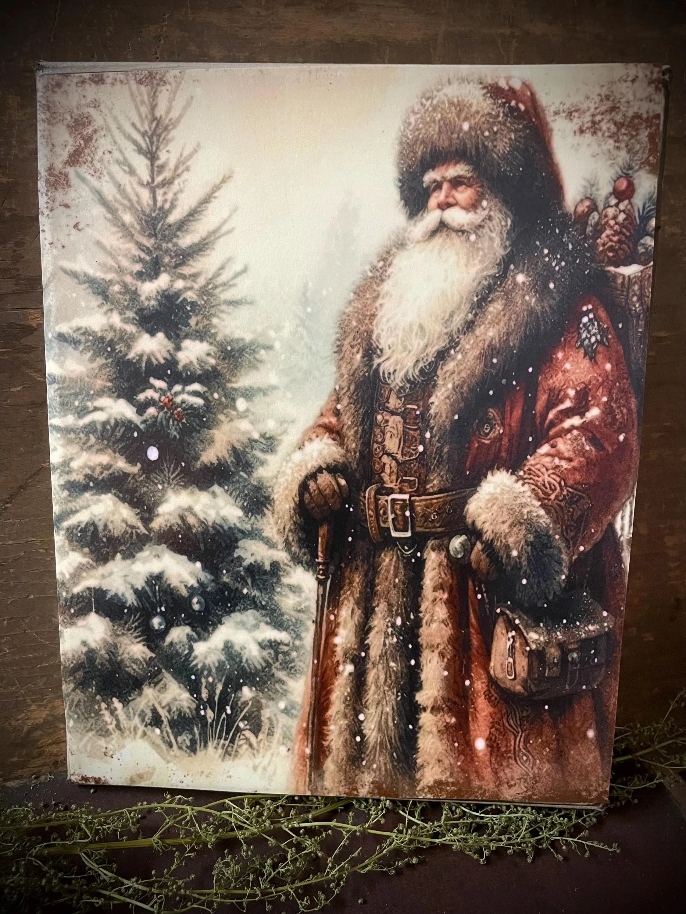 Primitive Winter Christmas Grungy Decorative Santa Canvas Print 8x10