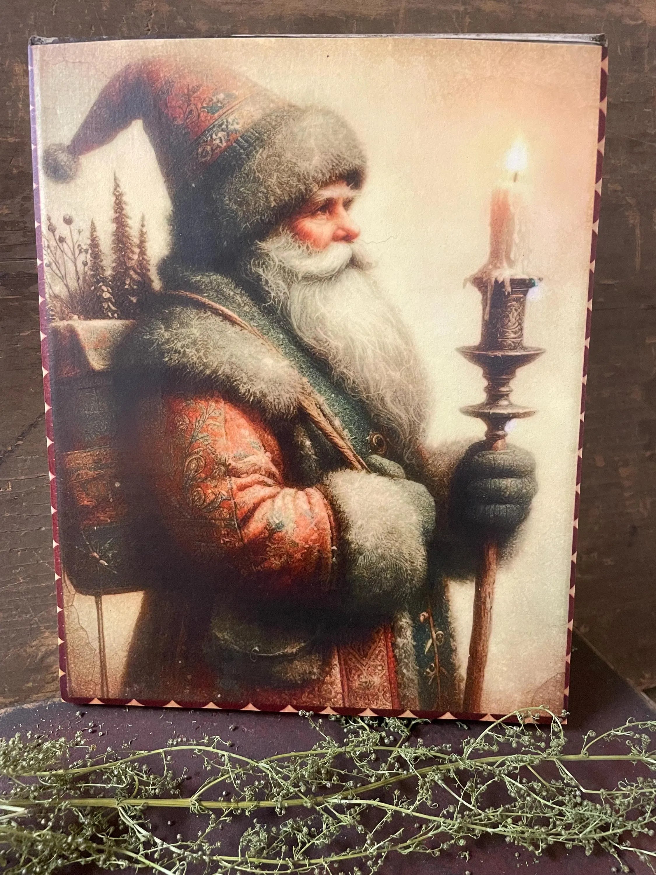Primitive Winter Christmas Grungy Decorative Santa Canvas Print 8x10