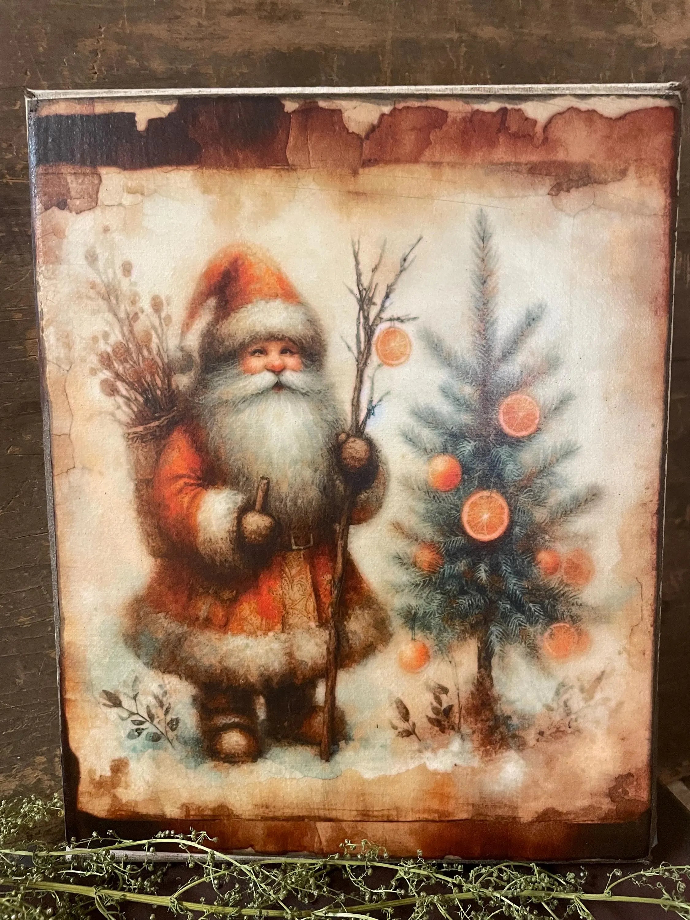 Primitive Winter Christmas Grungy Decorative Santa Canvas Print 8x10