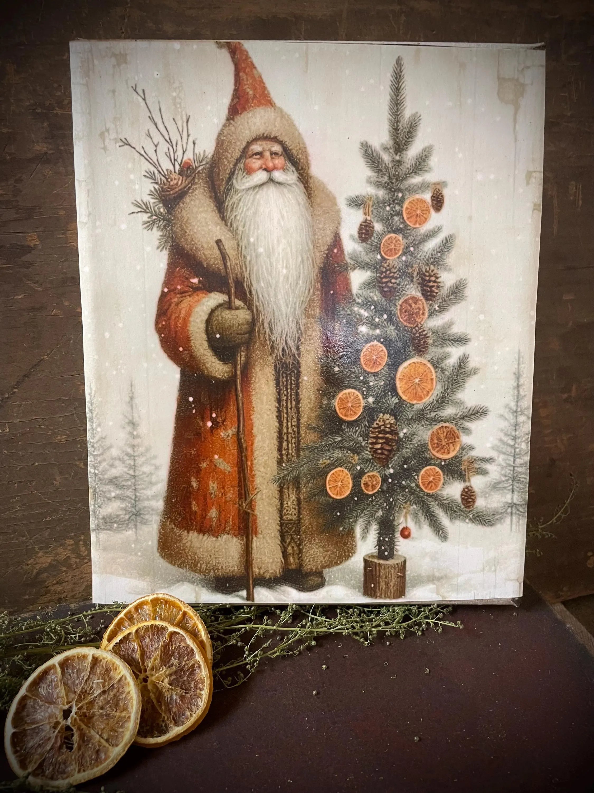 Primitive Winter Christmas Grungy Decorative Santa Canvas Print 8x10