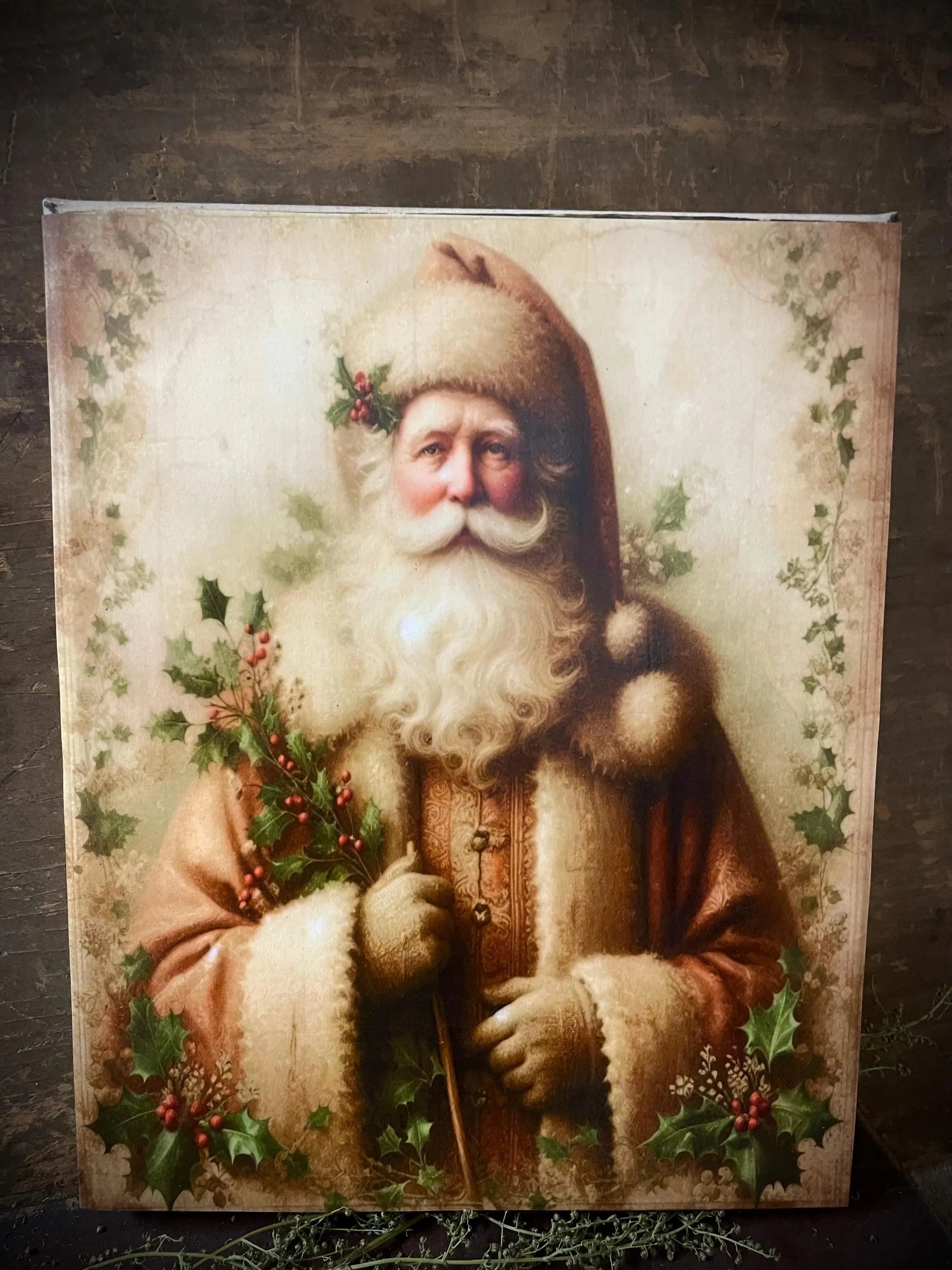 Primitive Winter Christmas Grungy Decorative Santa Canvas Print 8x10