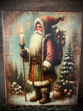 Primitive Winter Christmas Grungy Decorative Santa Canvas Print 8x10