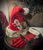 Primitive Christmas Grungy Santa Gloves Shelf Sitter