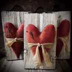 Primitive Farmhouse Valentines Heart On Old Chippy White Wood Hanger 11x6