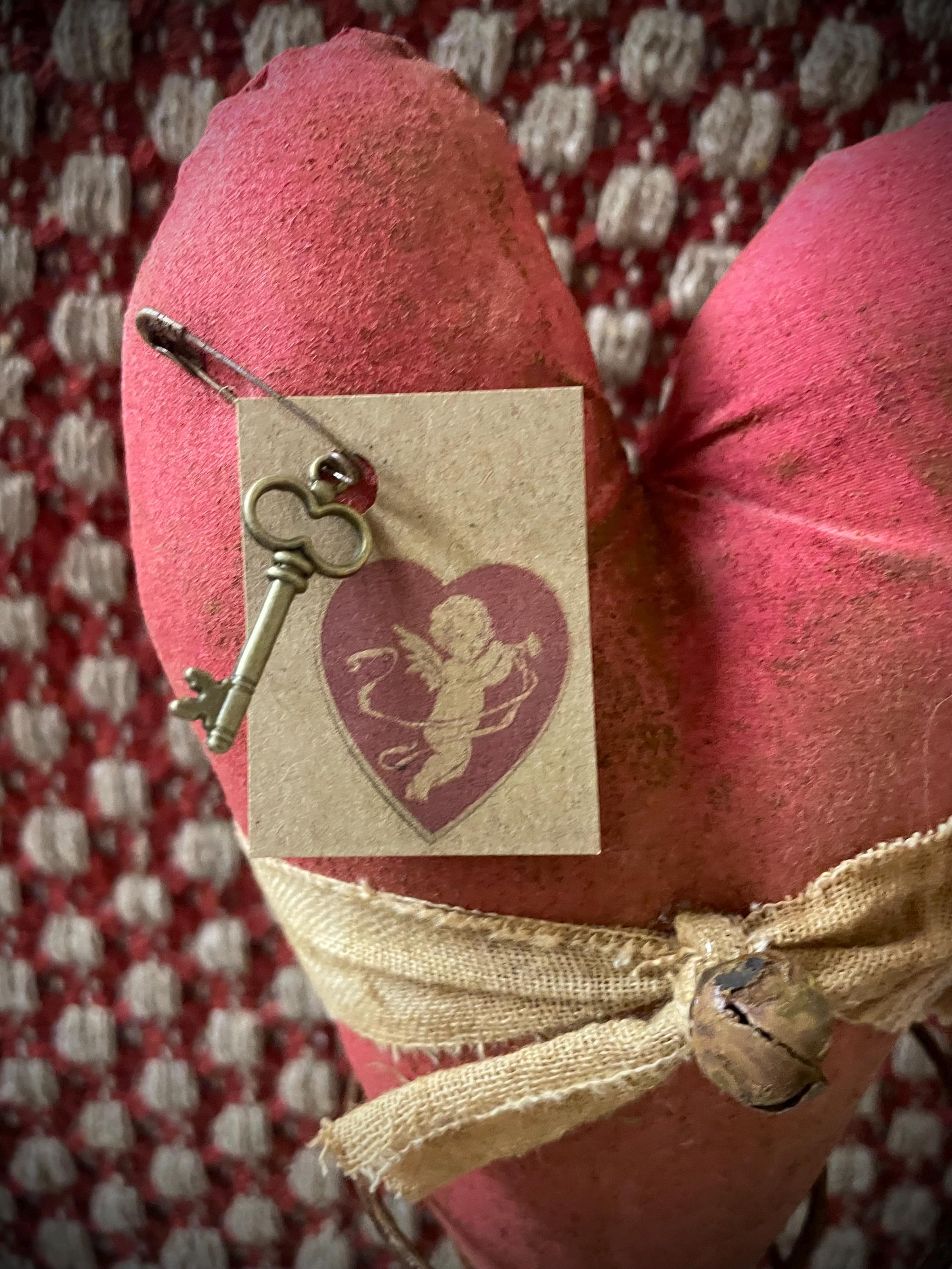 Primitive Valentines Heart On Old Rusty Spring Red 10x5