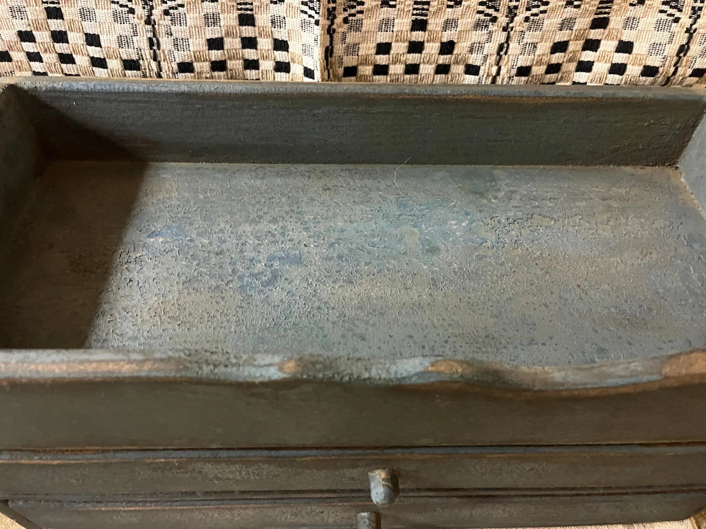 Primitive Wooden Two Drawer Trencher 18x8x8 Country Blue