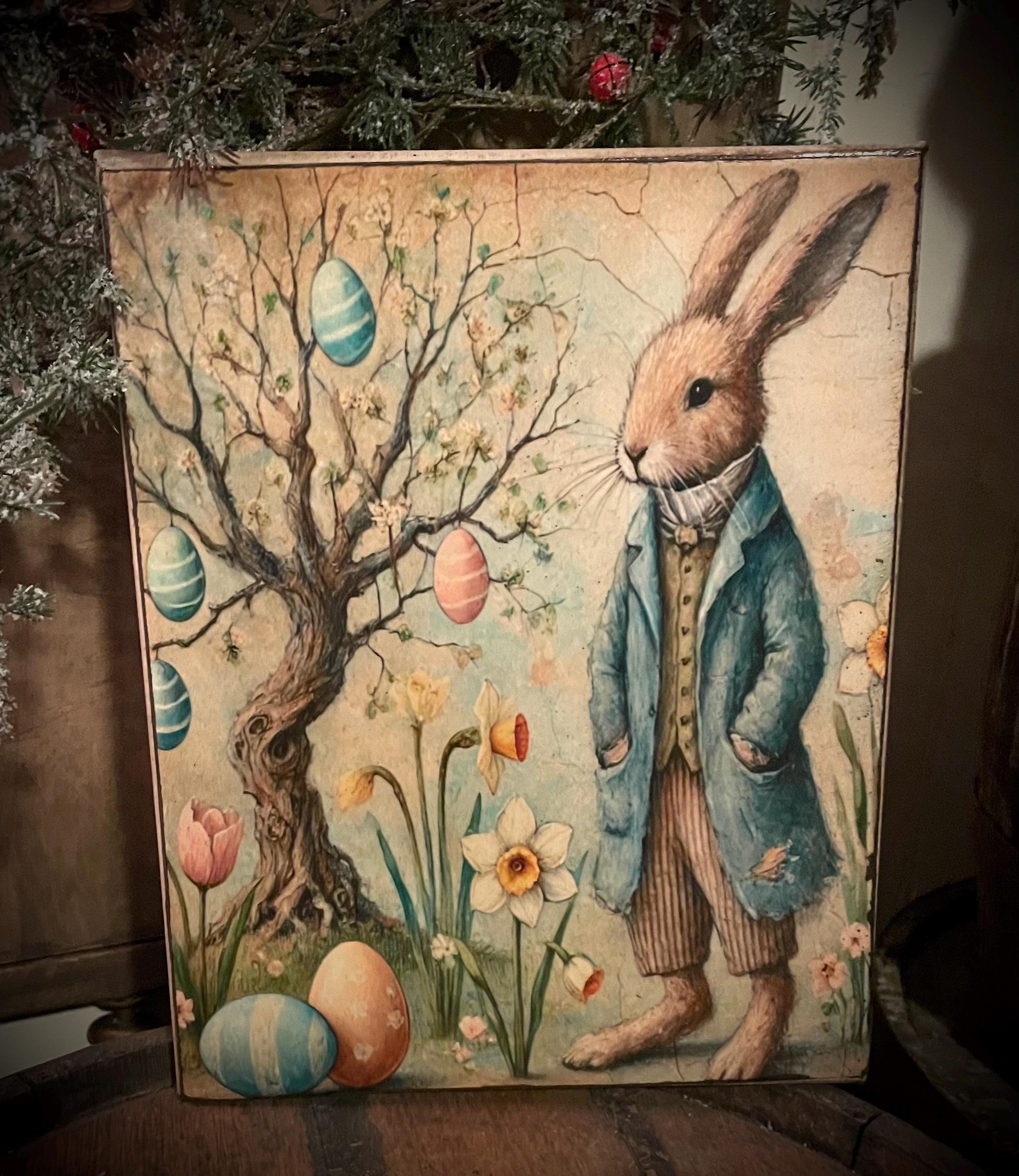 Primitive Easter Grungy Decorative Canvas Print 8x10