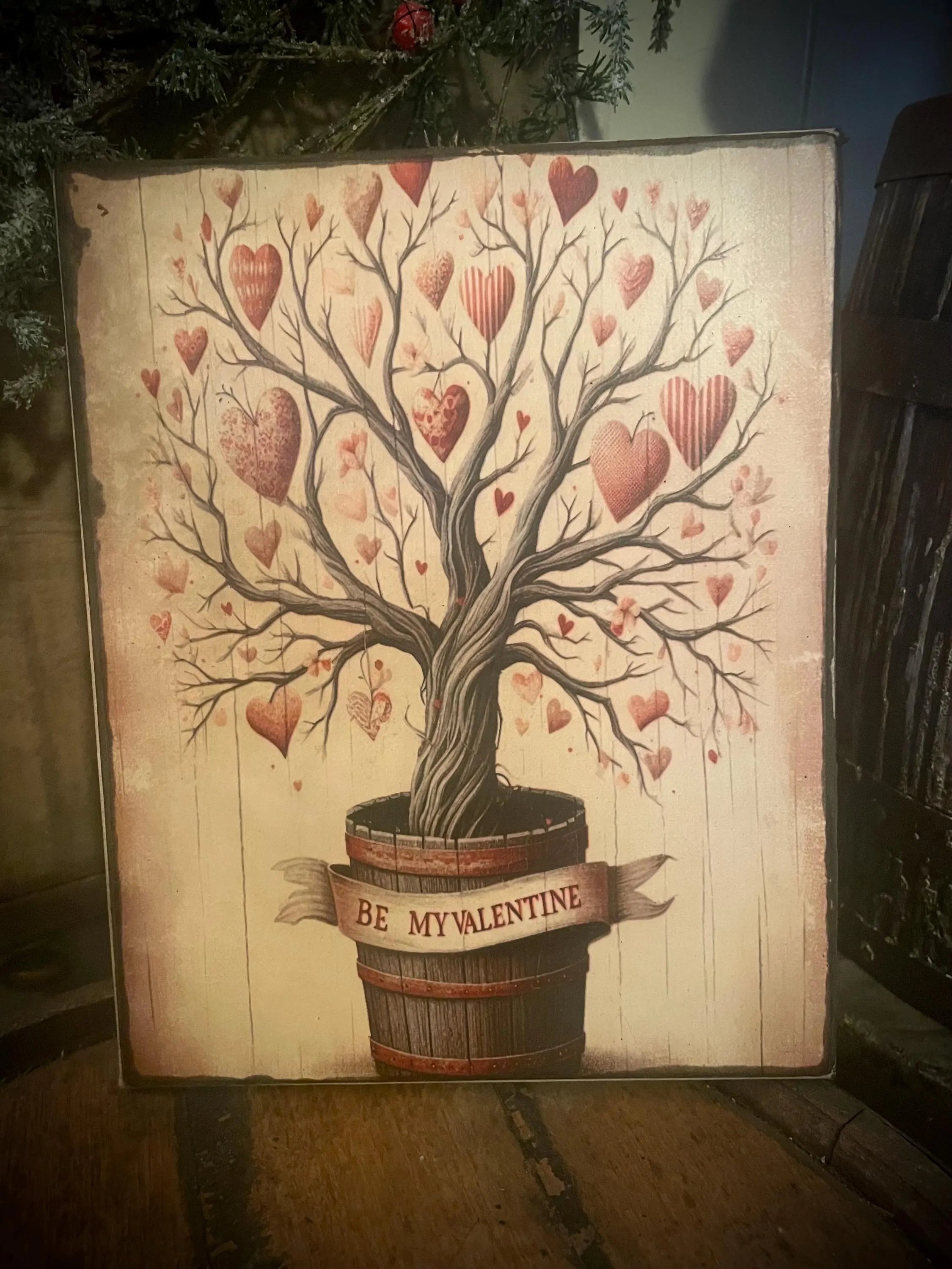 Primitive Valentines Grungy Decorative Canvas Print 8x10