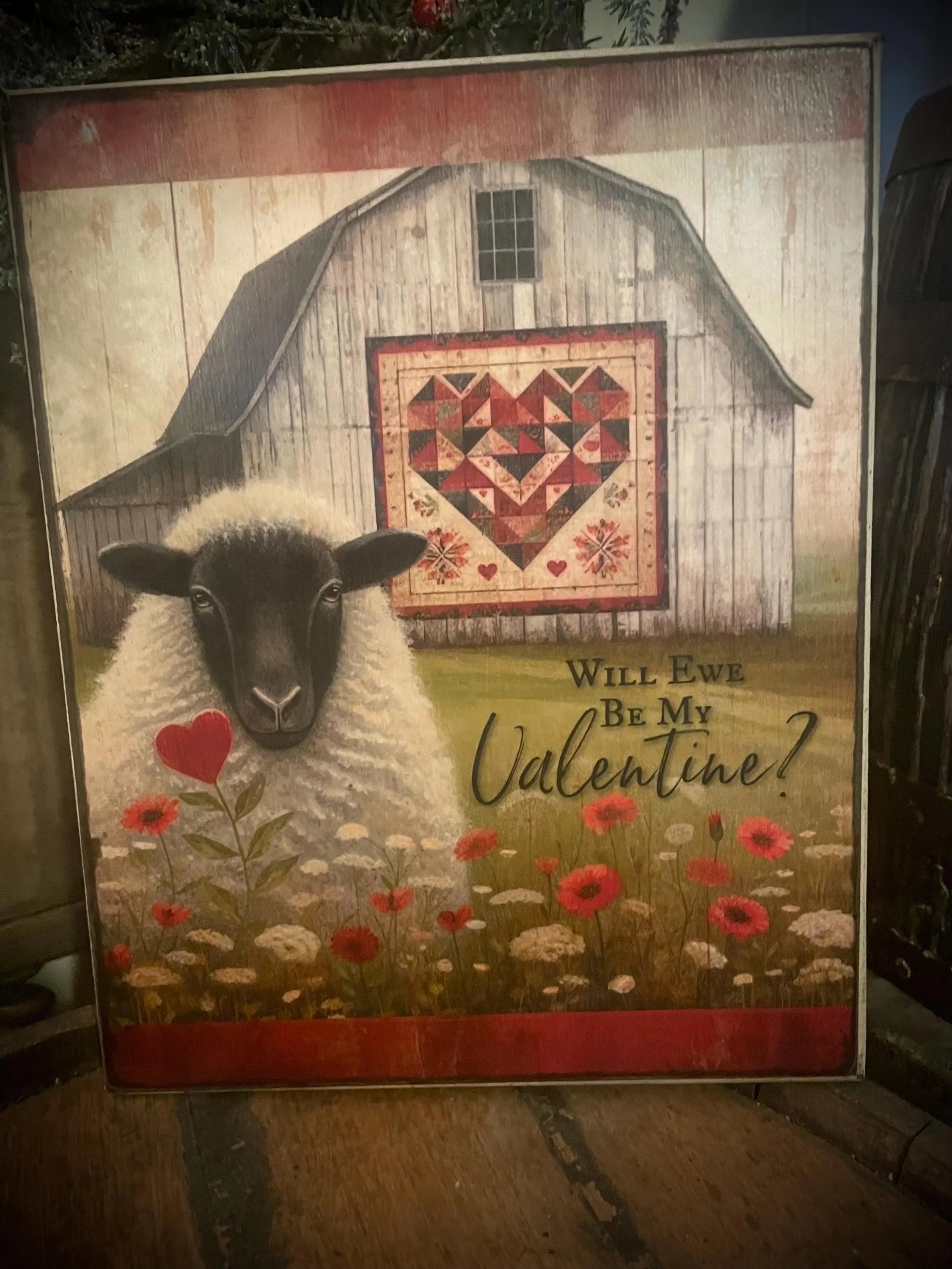 Primitive Valentines Grungy Decorative Canvas Print 8x10