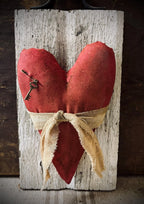 Primitive Farmhouse Valentines Heart On Old Chippy White Wood Hanger 11x6