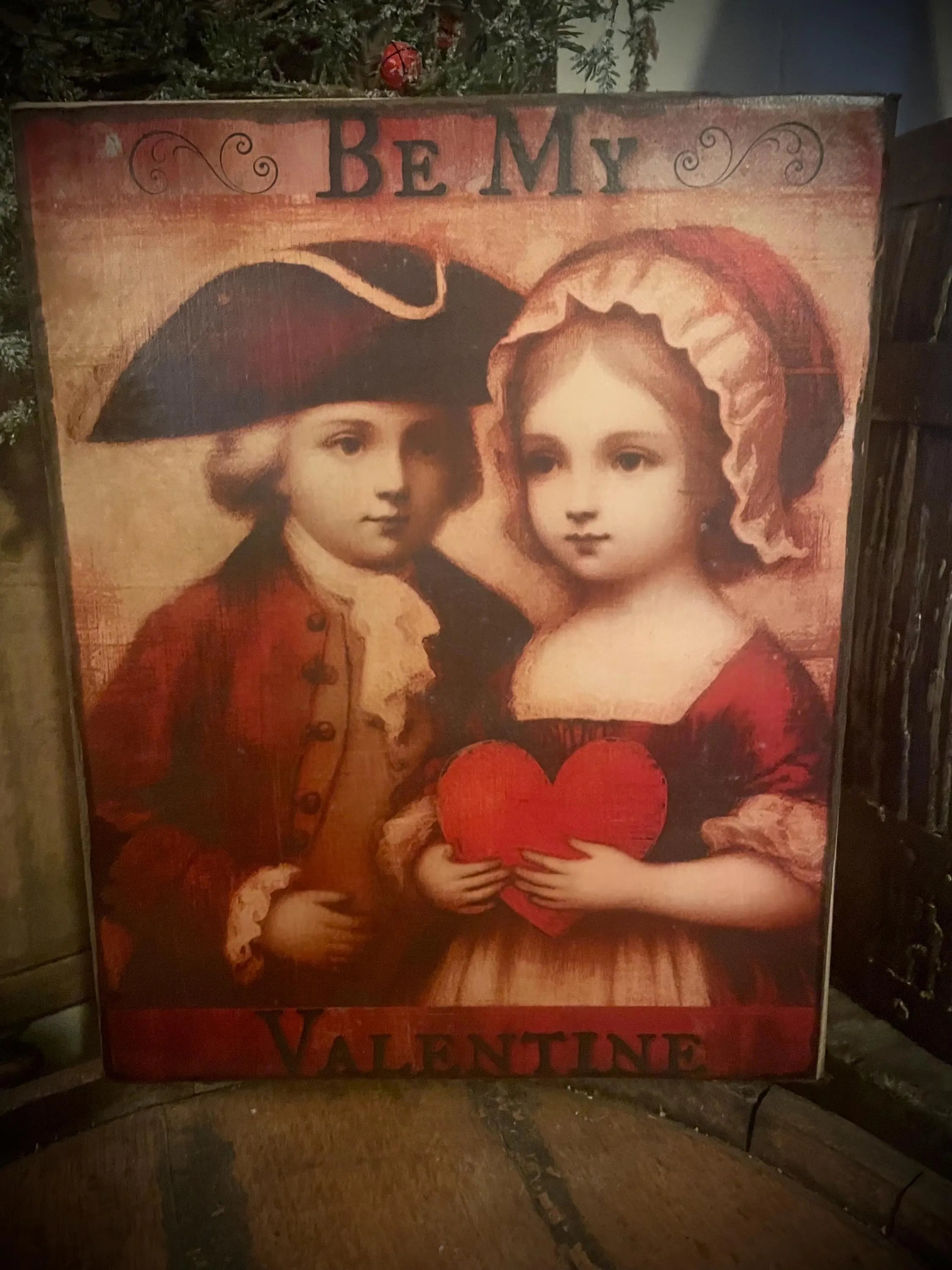 Primitive Valentines Grungy Decorative Canvas Print 8x10