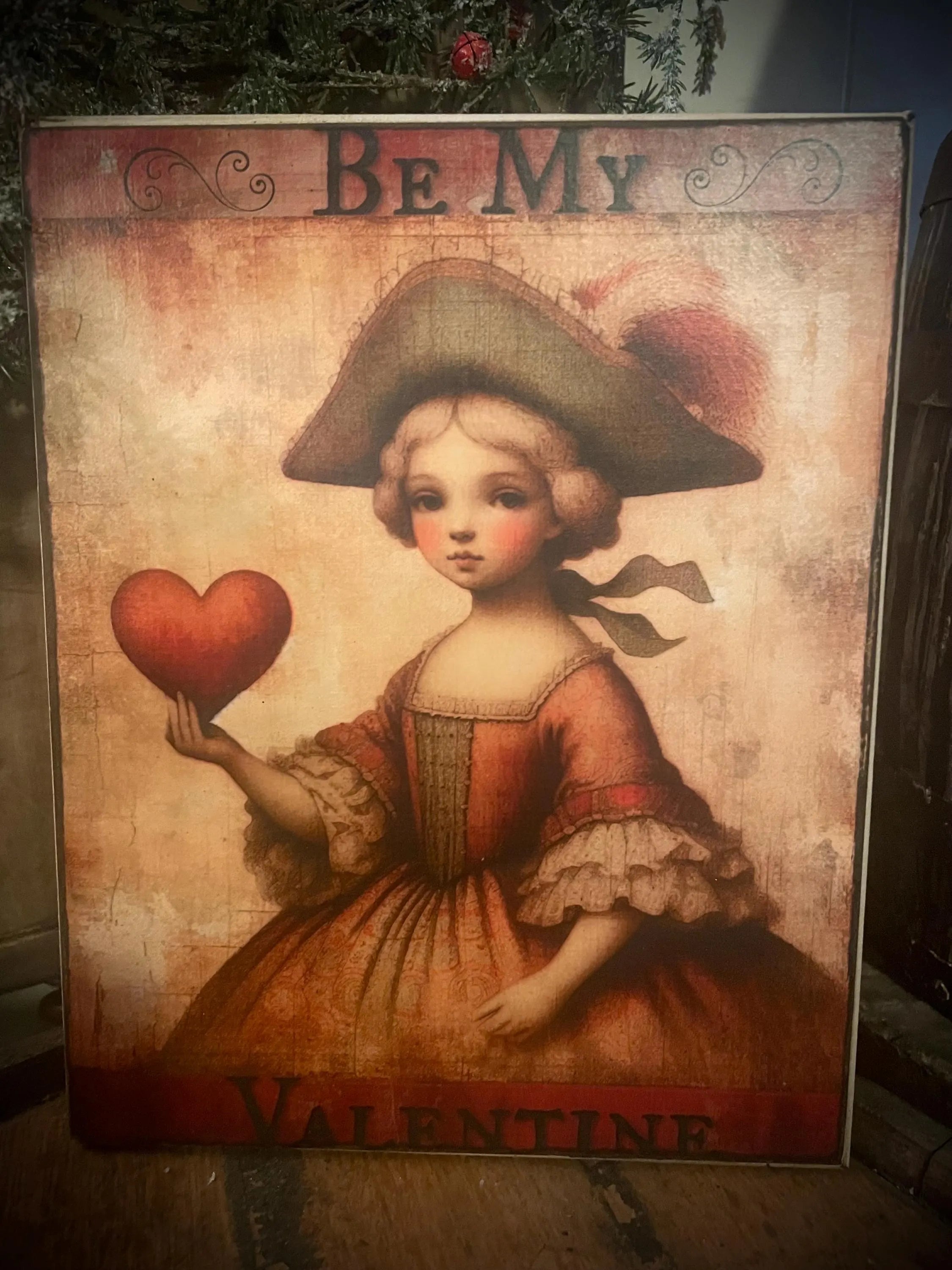 Primitive Valentines Grungy Decorative Canvas Print 8x10