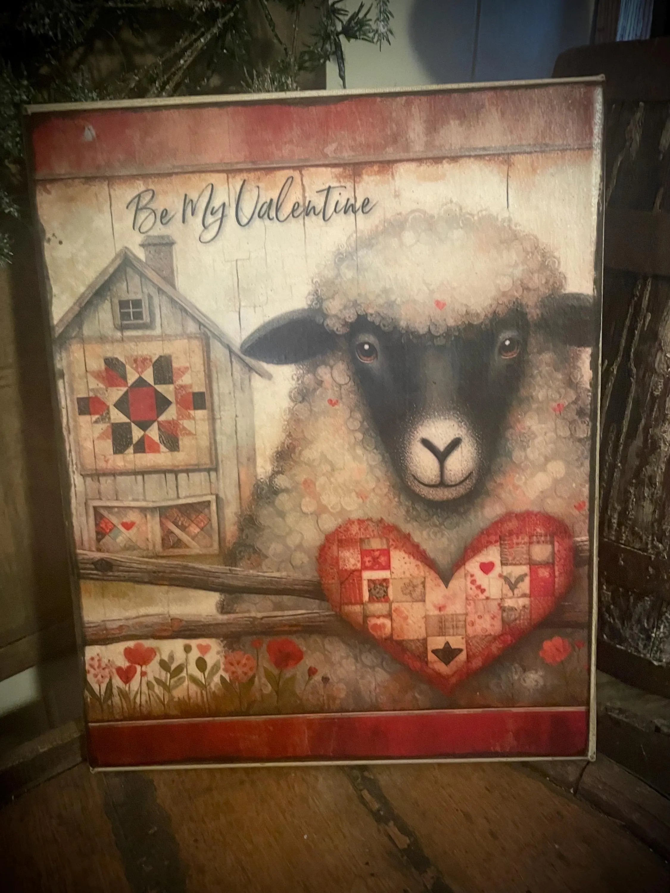 Primitive Valentines Grungy Decorative Canvas Print 8x10