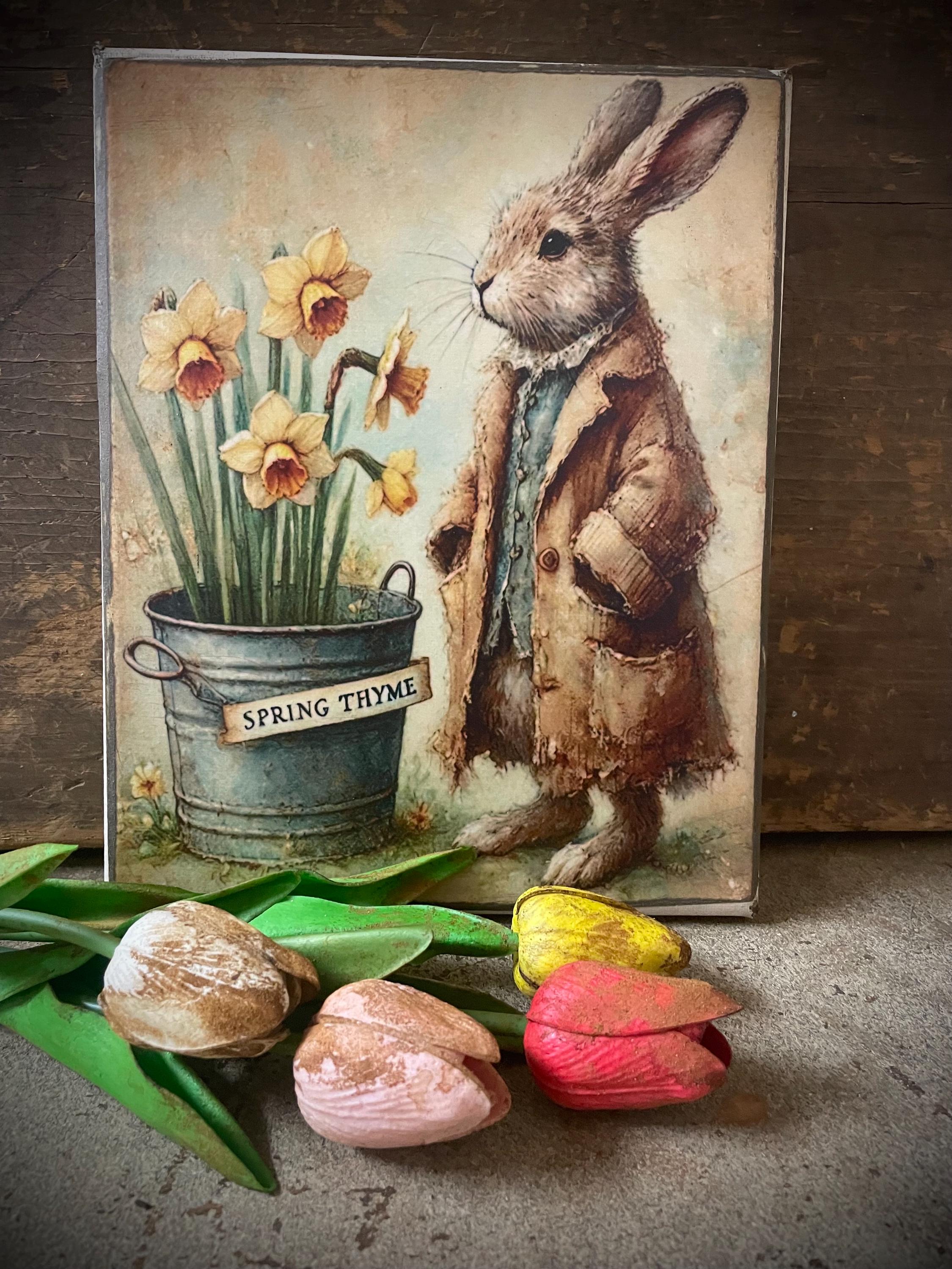 Primitive Easter Grungy Decorative Canvas Print 8x10