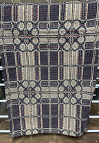 Primitive Coverlet 34 Inch Table Square Blue/Tan/Red