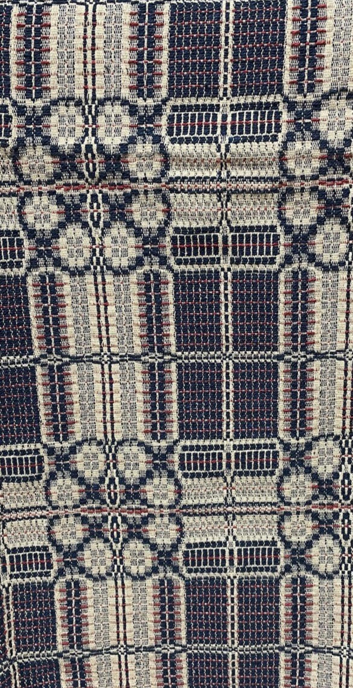 Primitive Coverlet 34 Inch Table Square Blue/Tan/Red