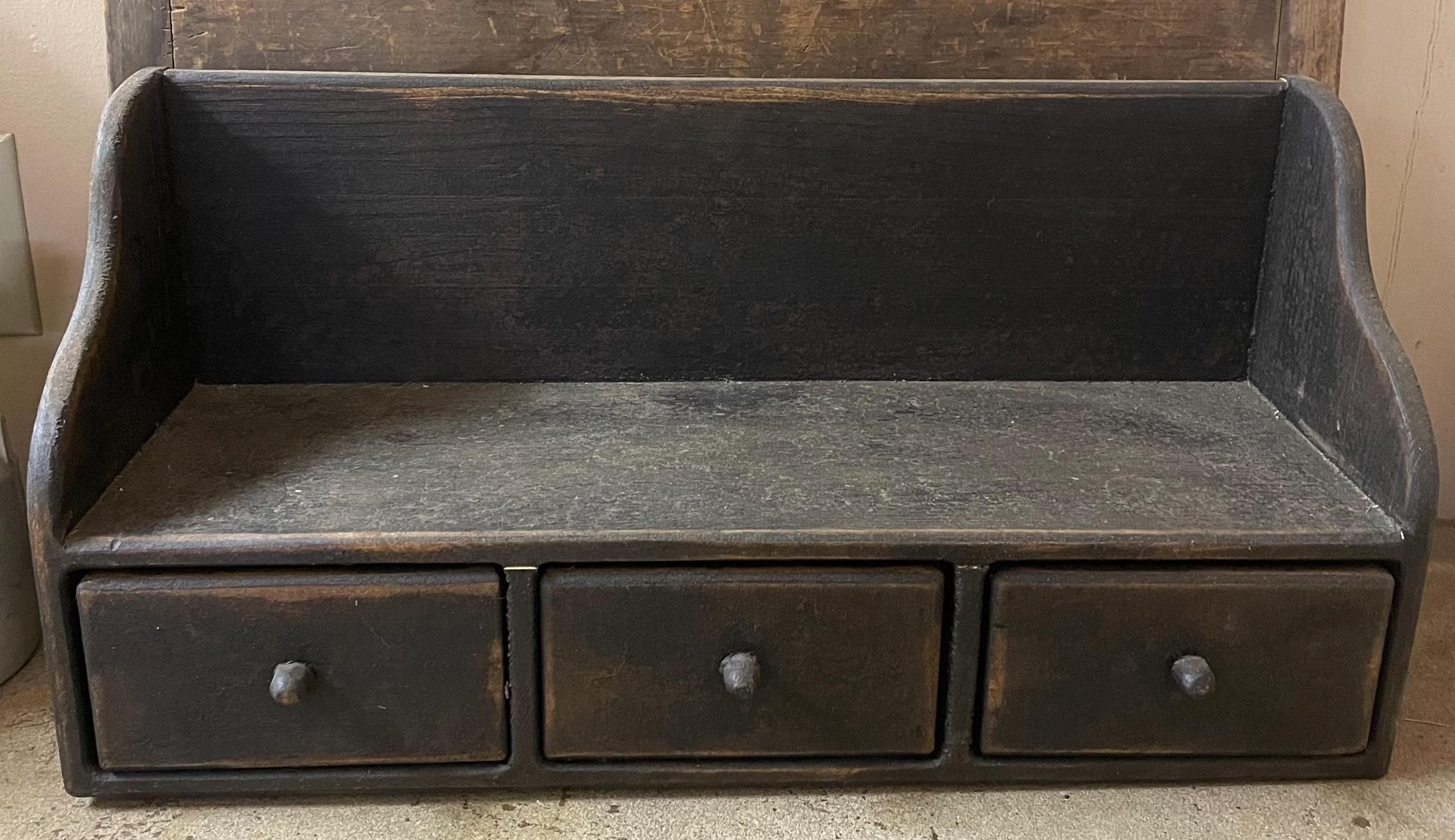 Primitive Wooden Three Drawer Organizer 22x11x8 Black