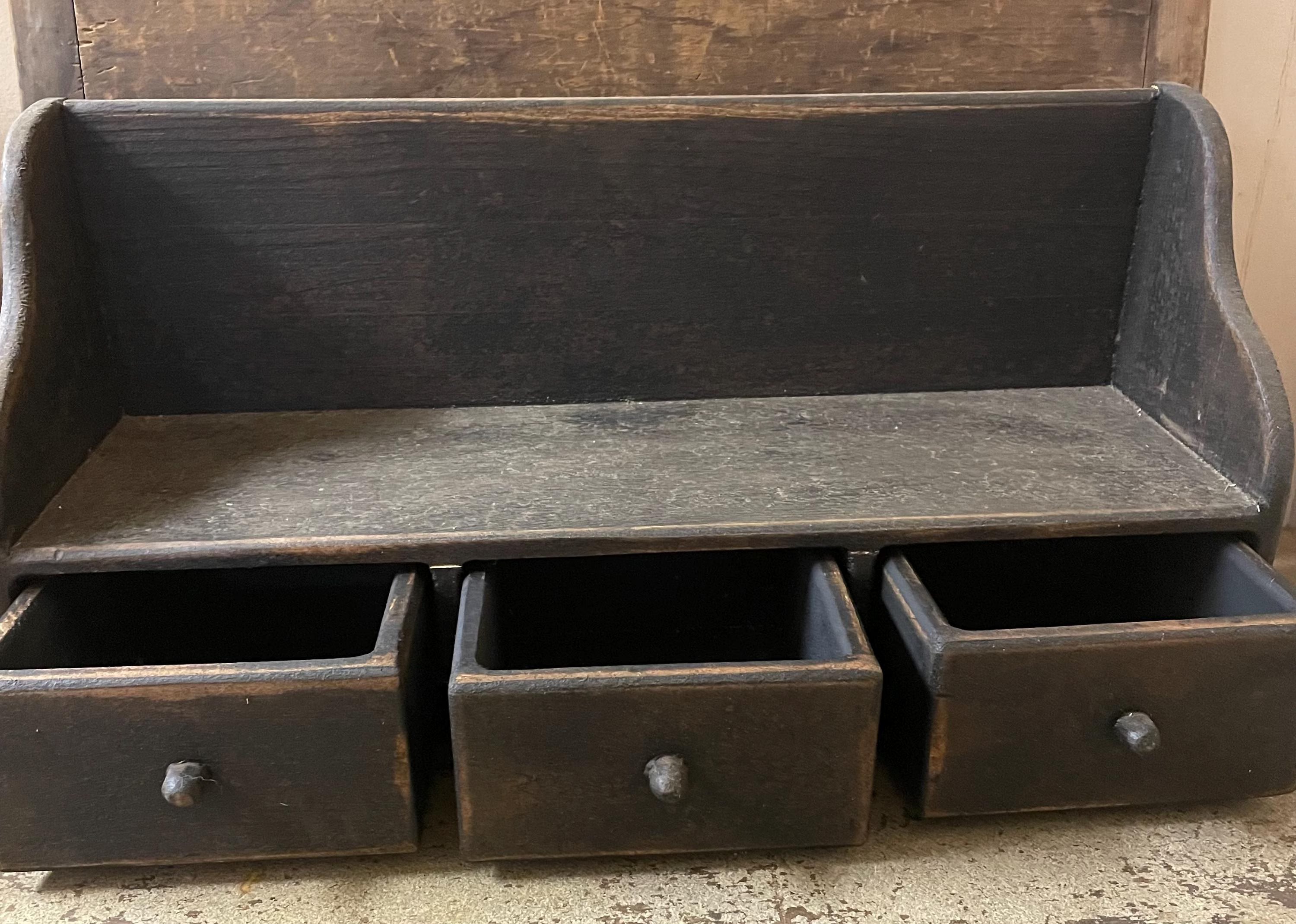 Primitive Wooden Three Drawer Organizer 22x11x8 Black