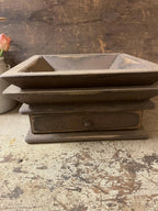 Primitive Wooden Tray with Drawer 12x12x4 Brown Over Mustard