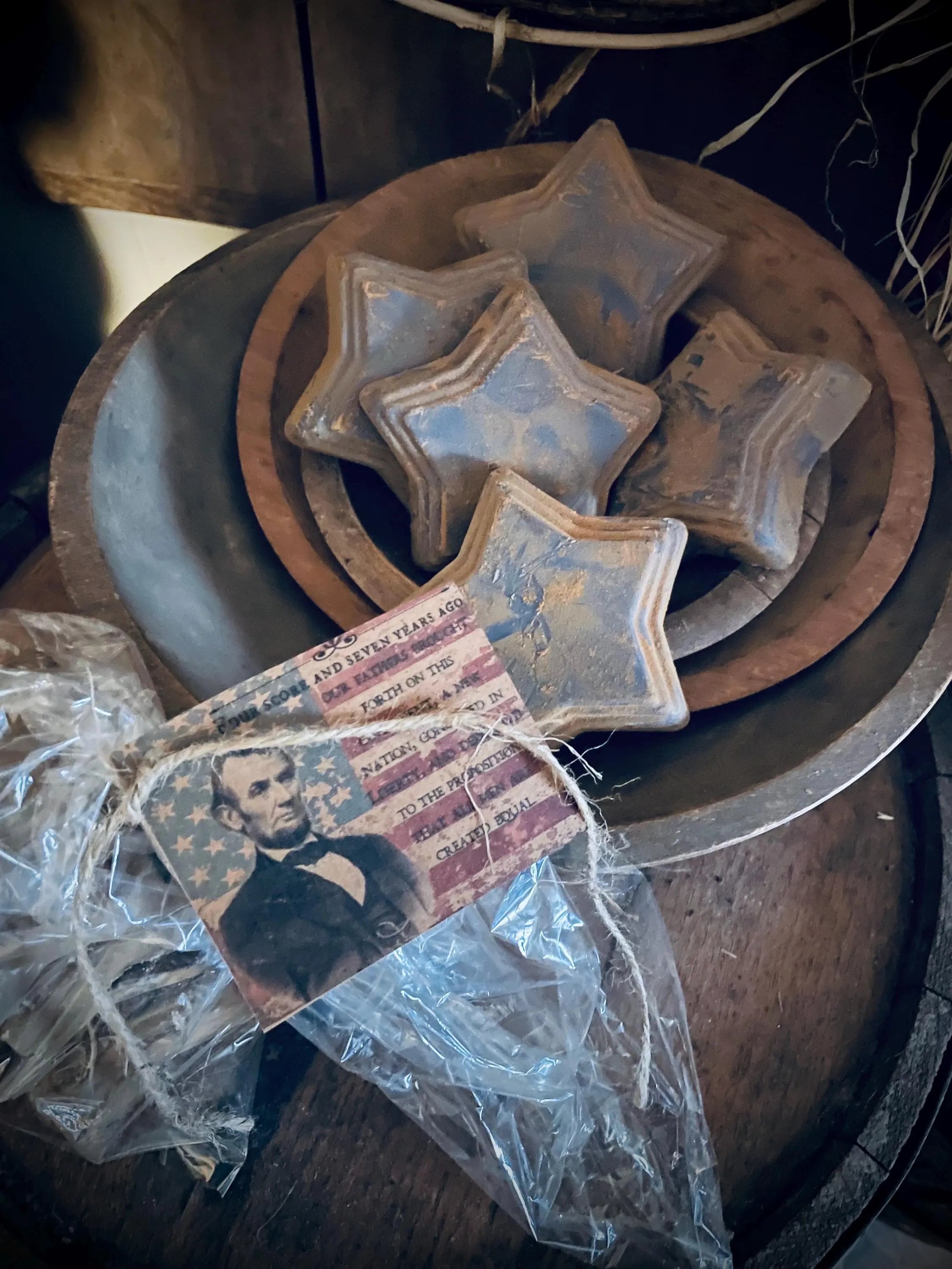 5 Primitive Americana Blackened Wax Star Bowl Fillers 3x3