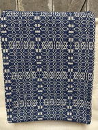 Primitive Coverlet 32 Inch Short Table Runner Blue/Tan