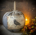 Primitive Fall Halloween Black Pumpkin With Black Crow Print 12x10