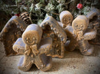 Set of 6 Primitive Christmas Blackened Wax Gingerbread Men and Houses Free Standing
