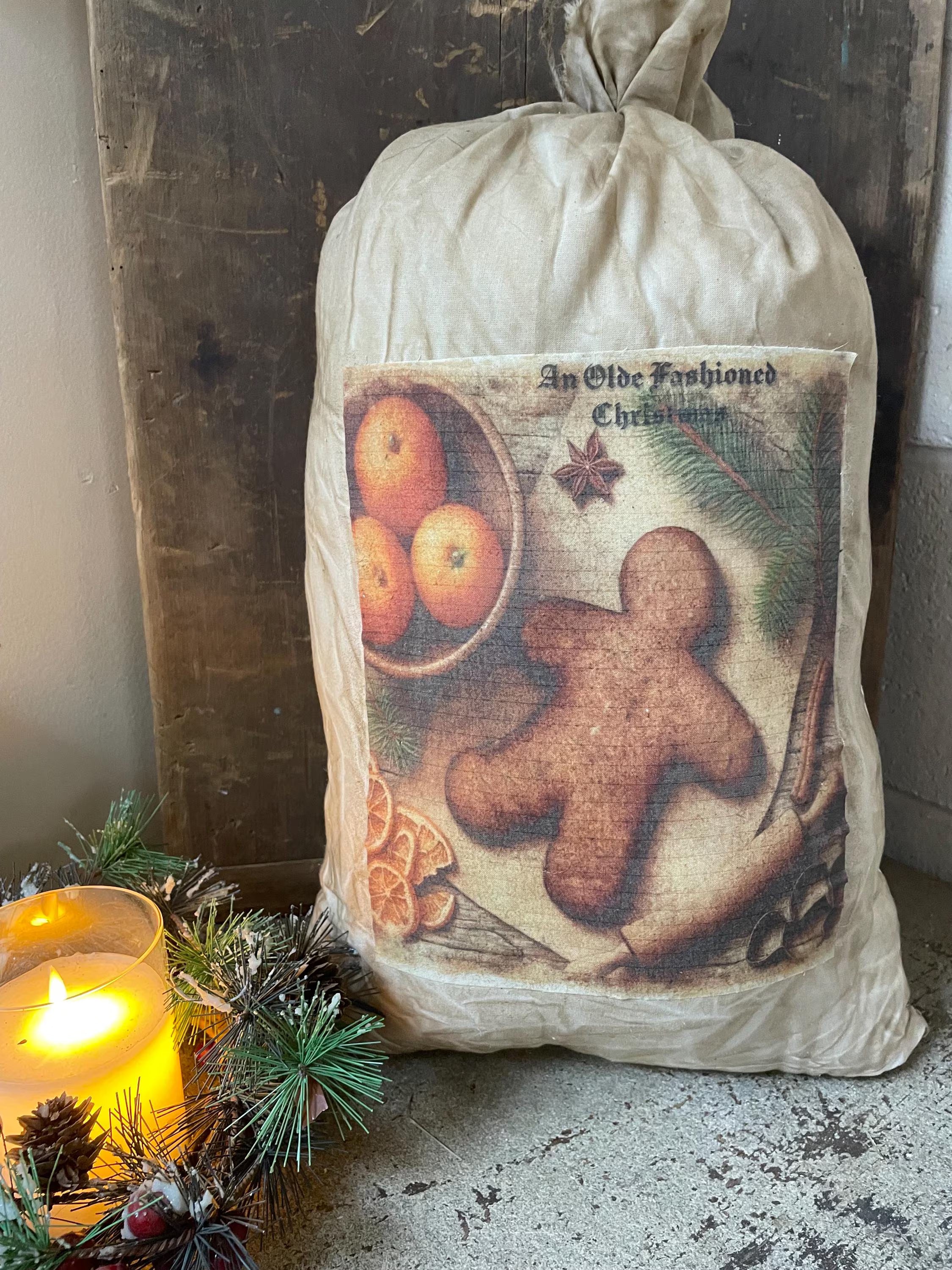 Large Primitive Gingerbread Cookie Pantry Bag Shelf Sitter