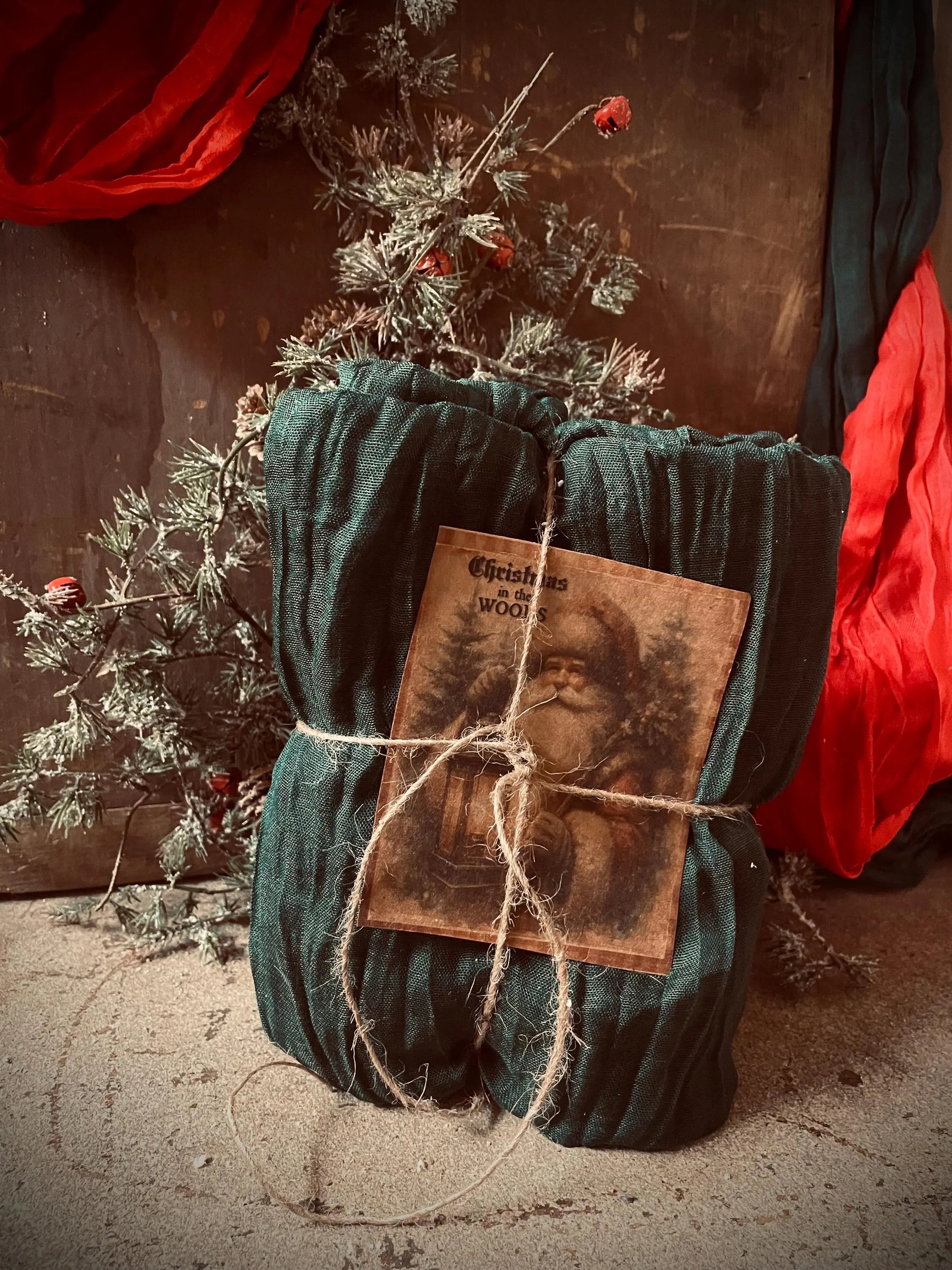 3 Yards of Grungy Stained Primitive Christmas Heavy Cheesecloth For Decorating Green