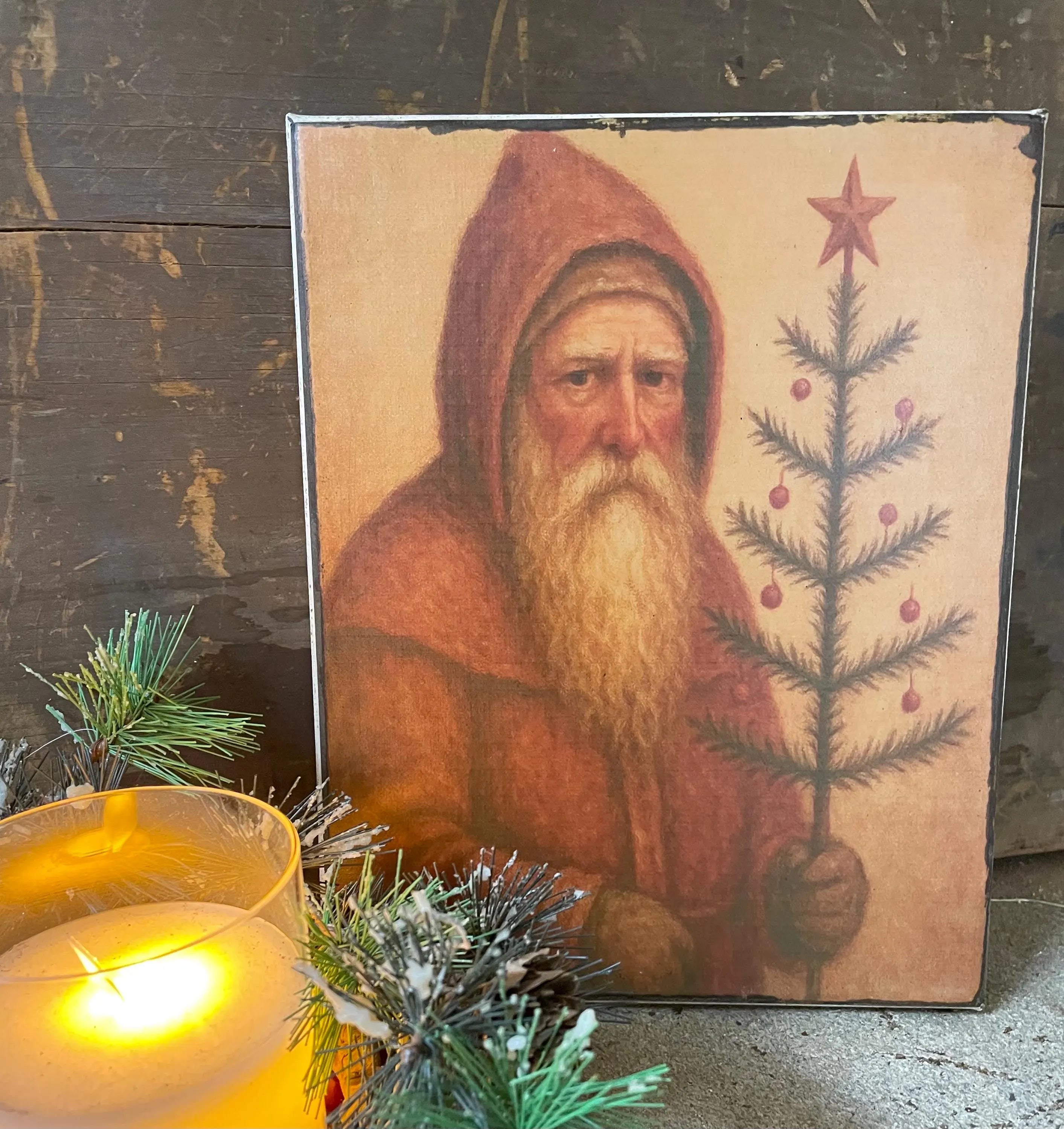Primitive Winter Christmas Grungy Decorative Santa Canvas Print 8x10