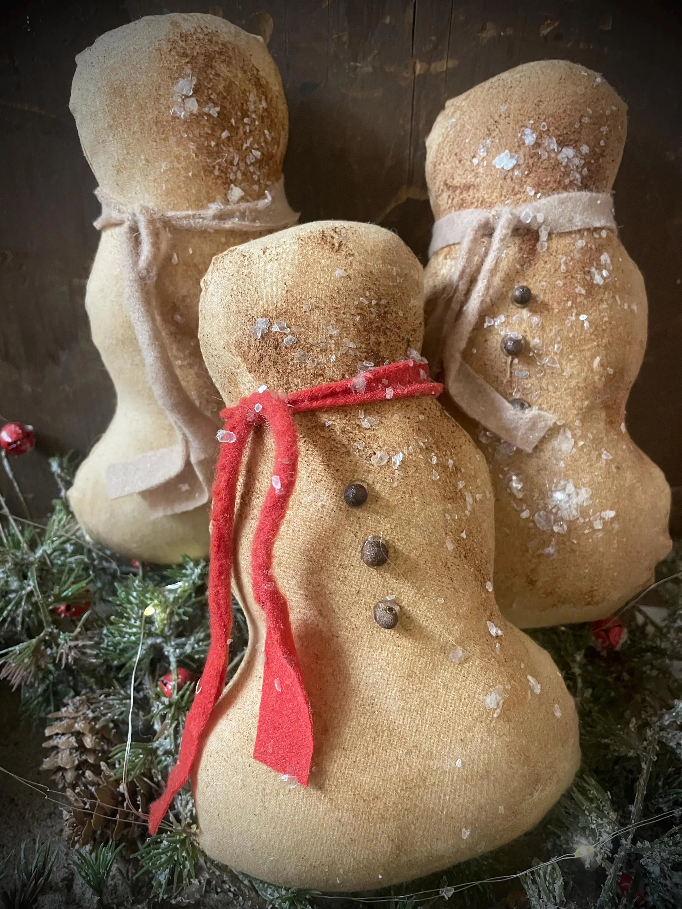 Set of 3 Primitive Grungy Christmas Snowman 7x5
