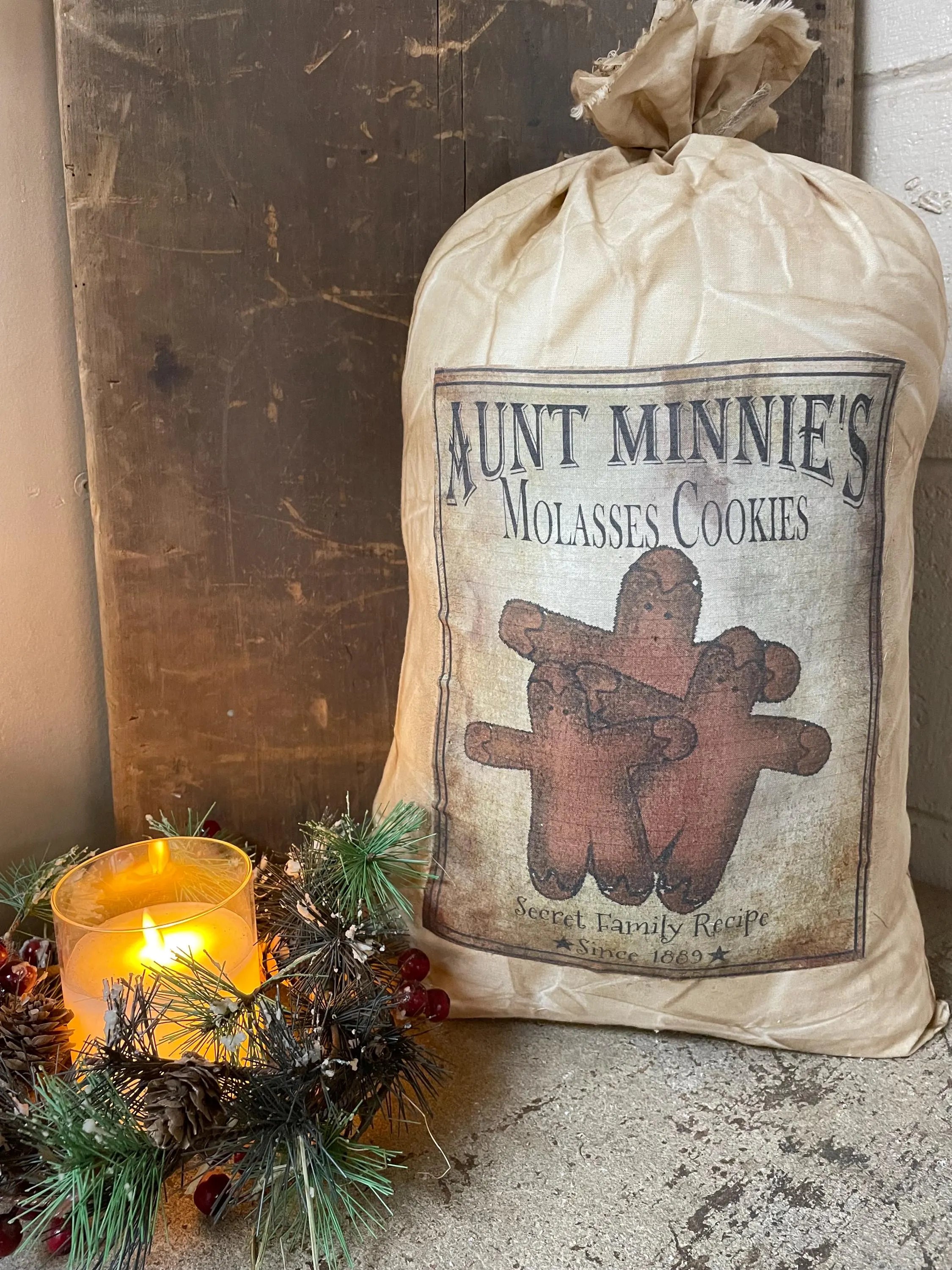 Large Primitive Gingerbread Cookie Pantry Bag Shelf Sitter