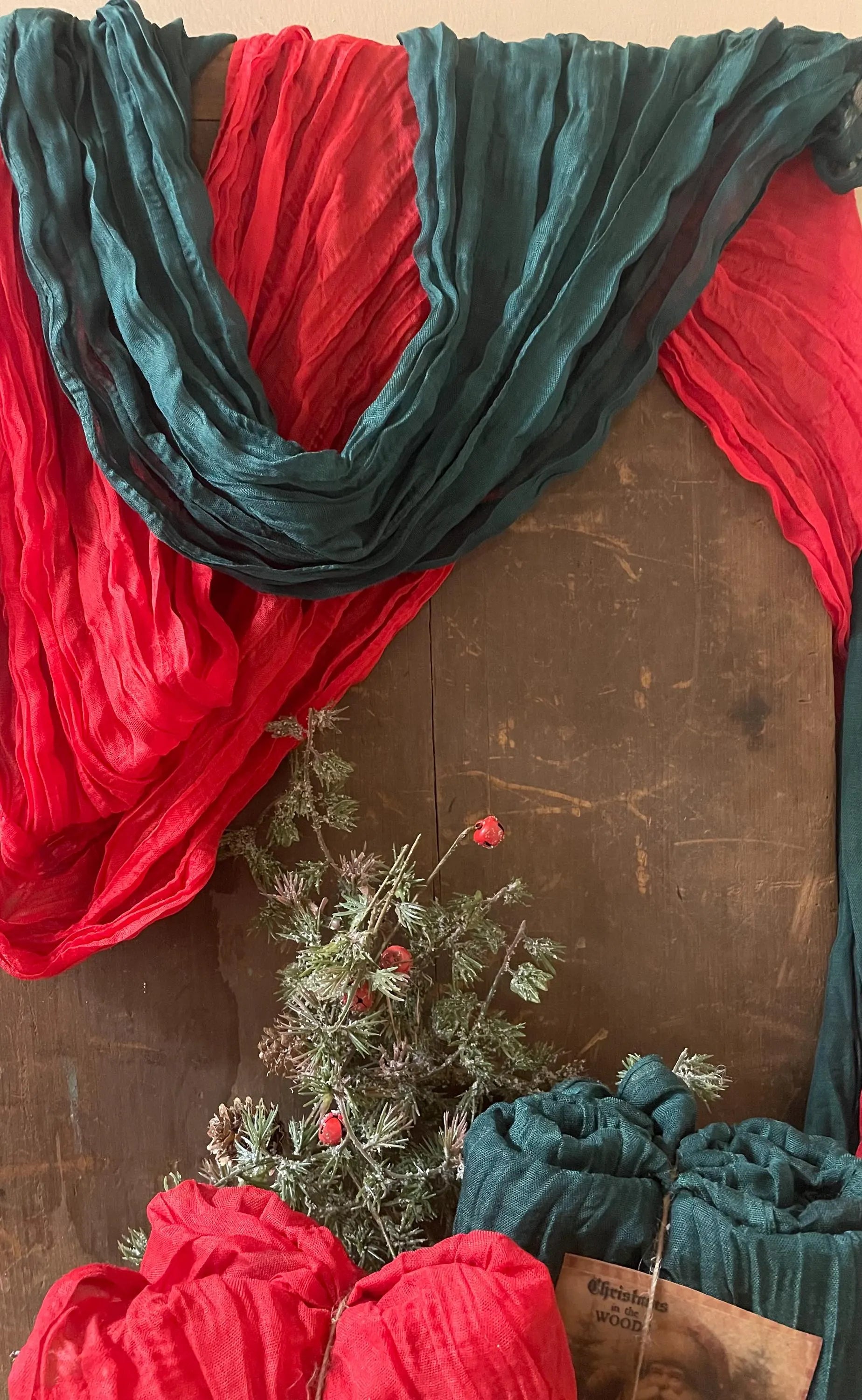 3 Yards of Grungy Stained Primitive Christmas Heavy Cheesecloth For Decorating Green