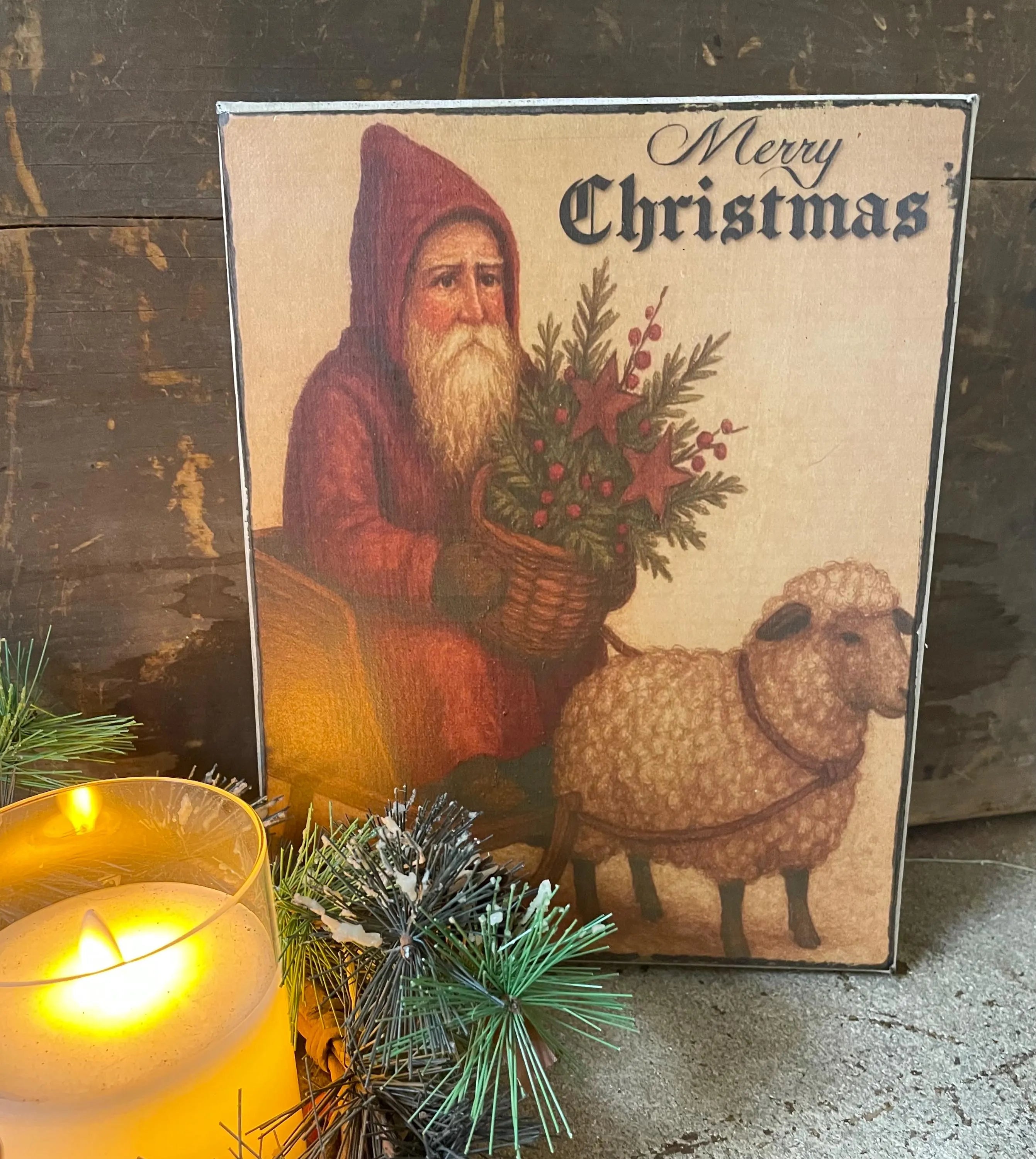 Primitive Winter Christmas Grungy Decorative Santa Canvas Print 8x10
