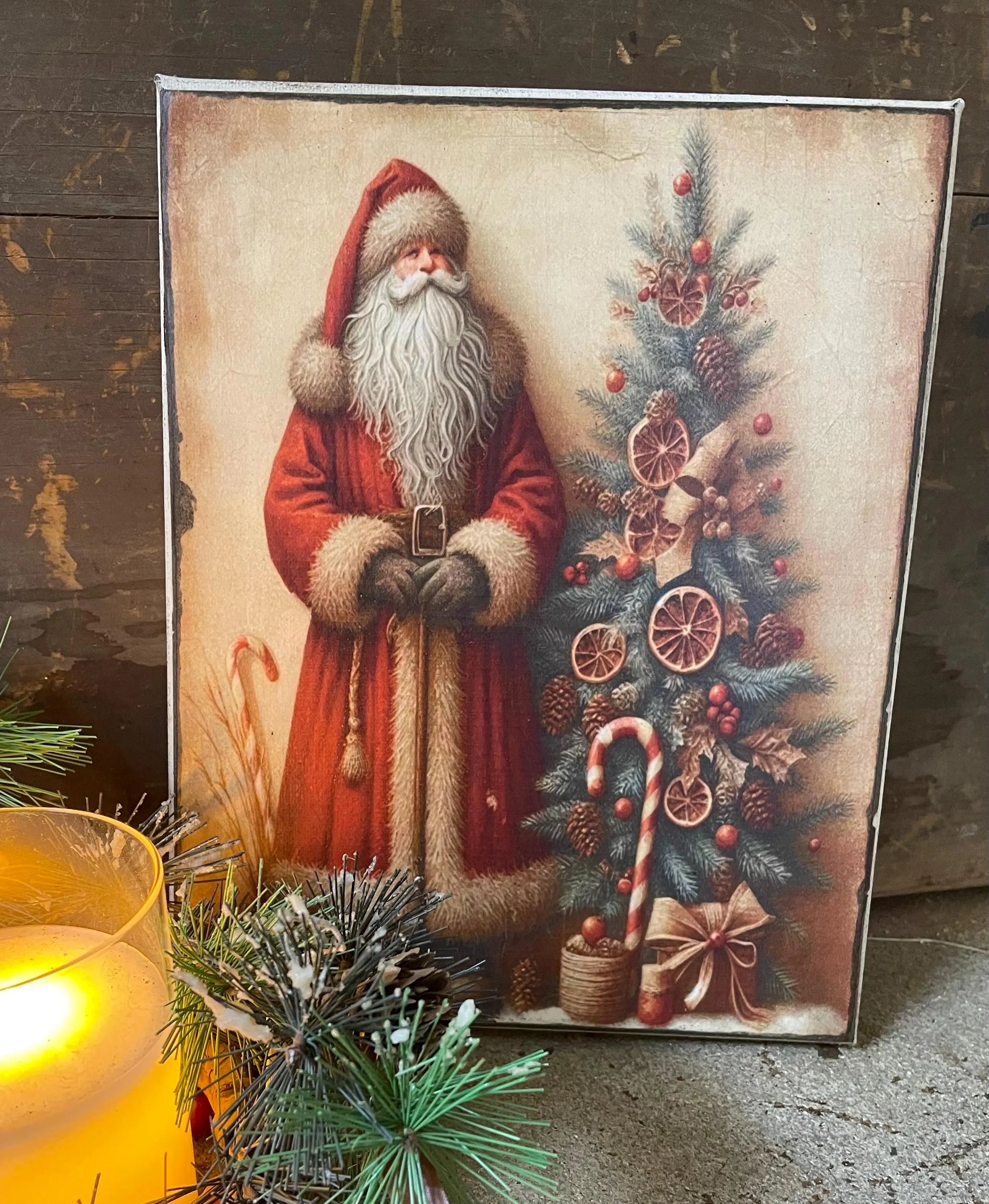 Primitive Winter Christmas Grungy Decorative Santa Canvas Print 8x10