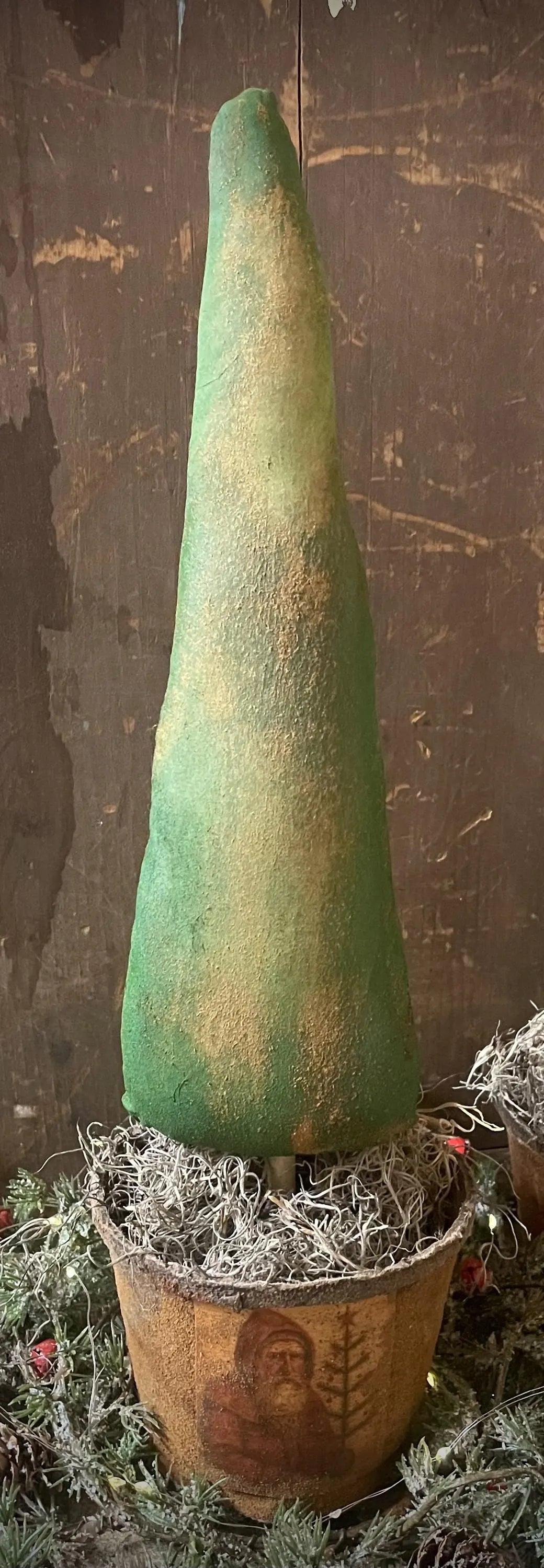Primitive Grungy Christmas Tree In Pot 12x4