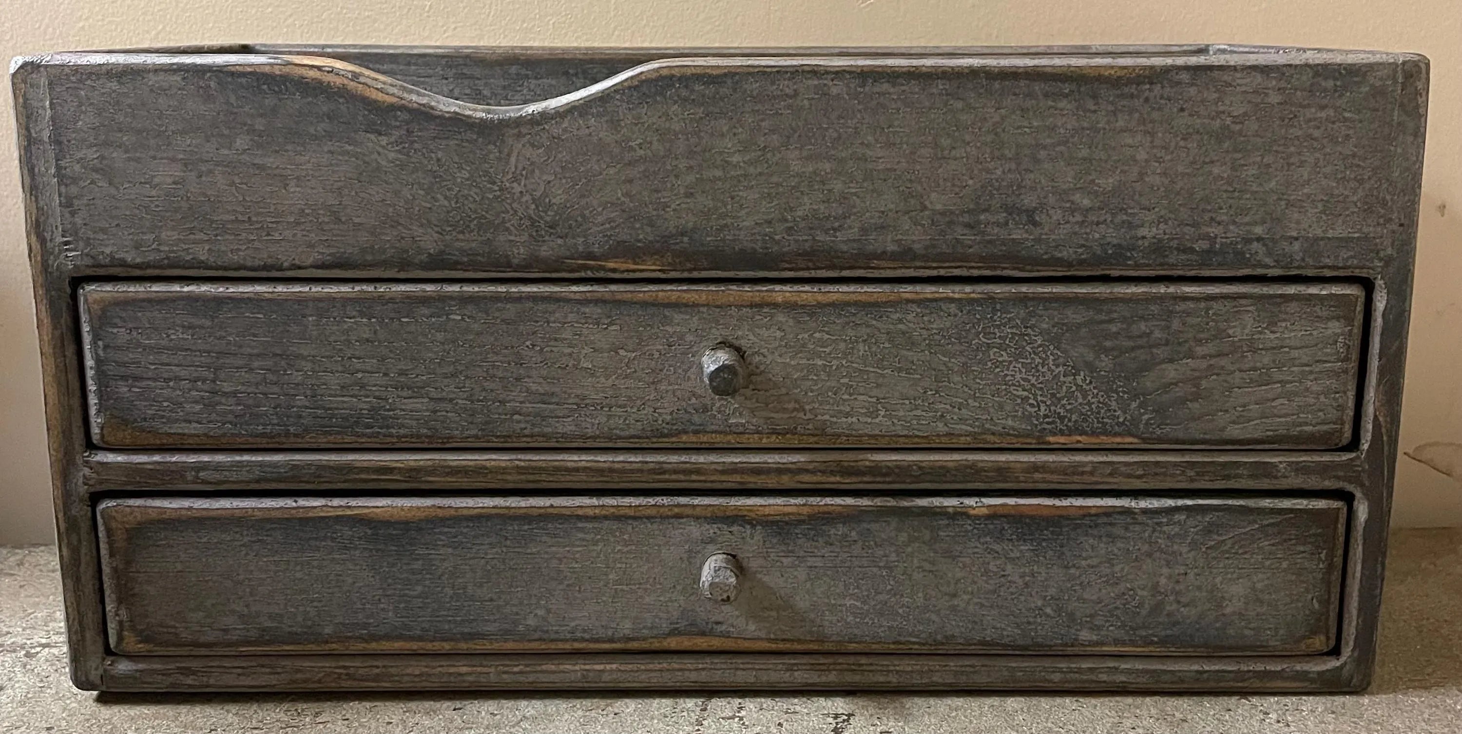 Primitive Wooden Two Drawer Trencher 17x8x8 Cobblestone