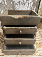 Primitive Wooden Three Drawer Cubby 11x10x8 Pepper Gray