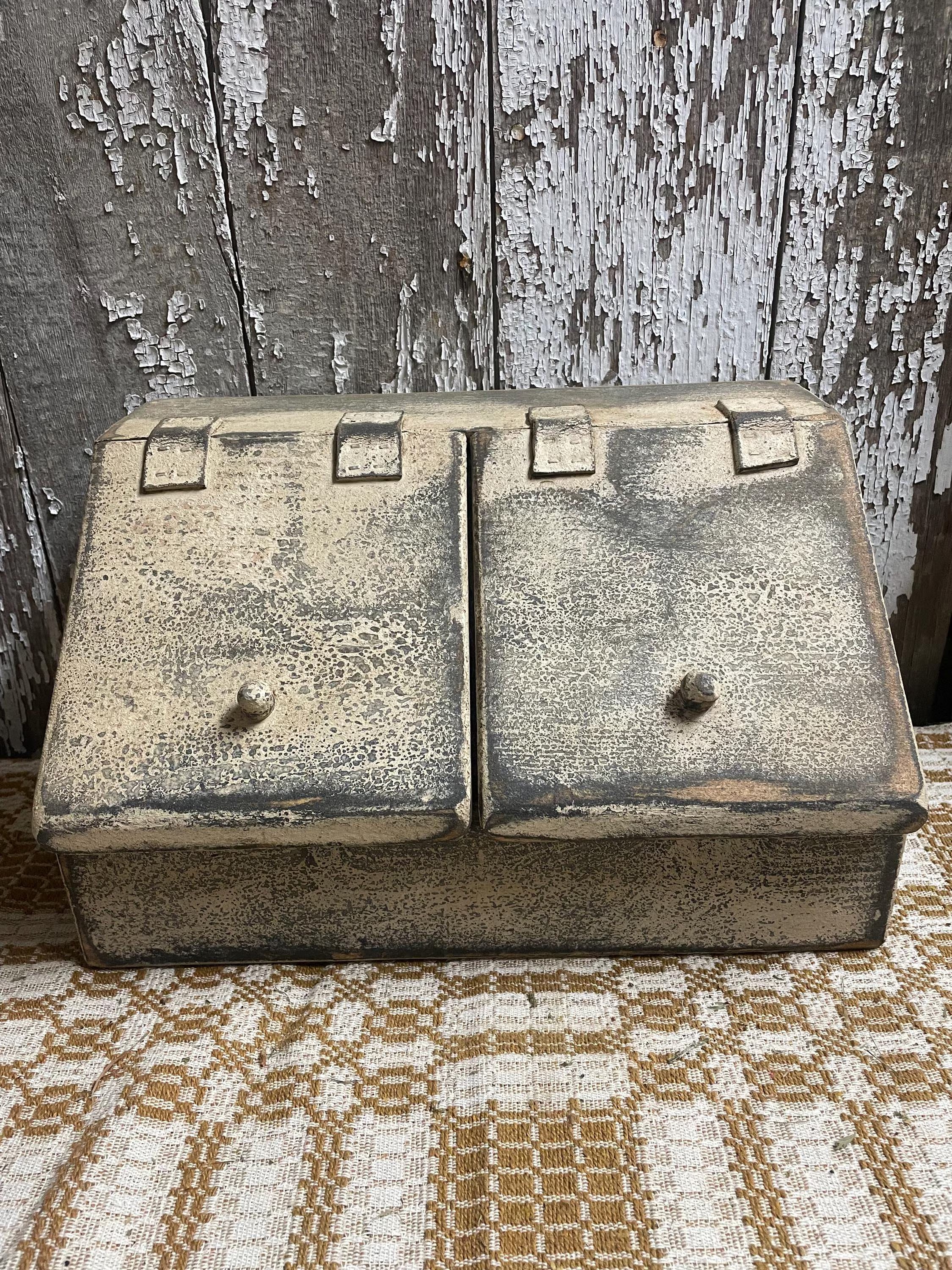 Primitive Wooden Two Bin With Doors 8x15x9 Antique White