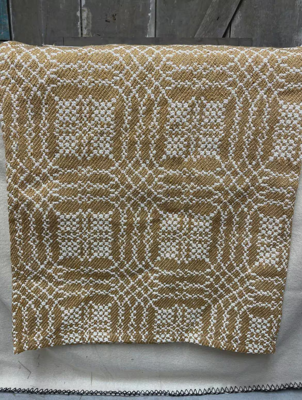 Primitive Coverlet 34 Inch Table Square Mustard/White