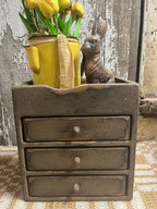 Primitive Wooden Three Drawer Cubby 11x10x8 Pepper Gray