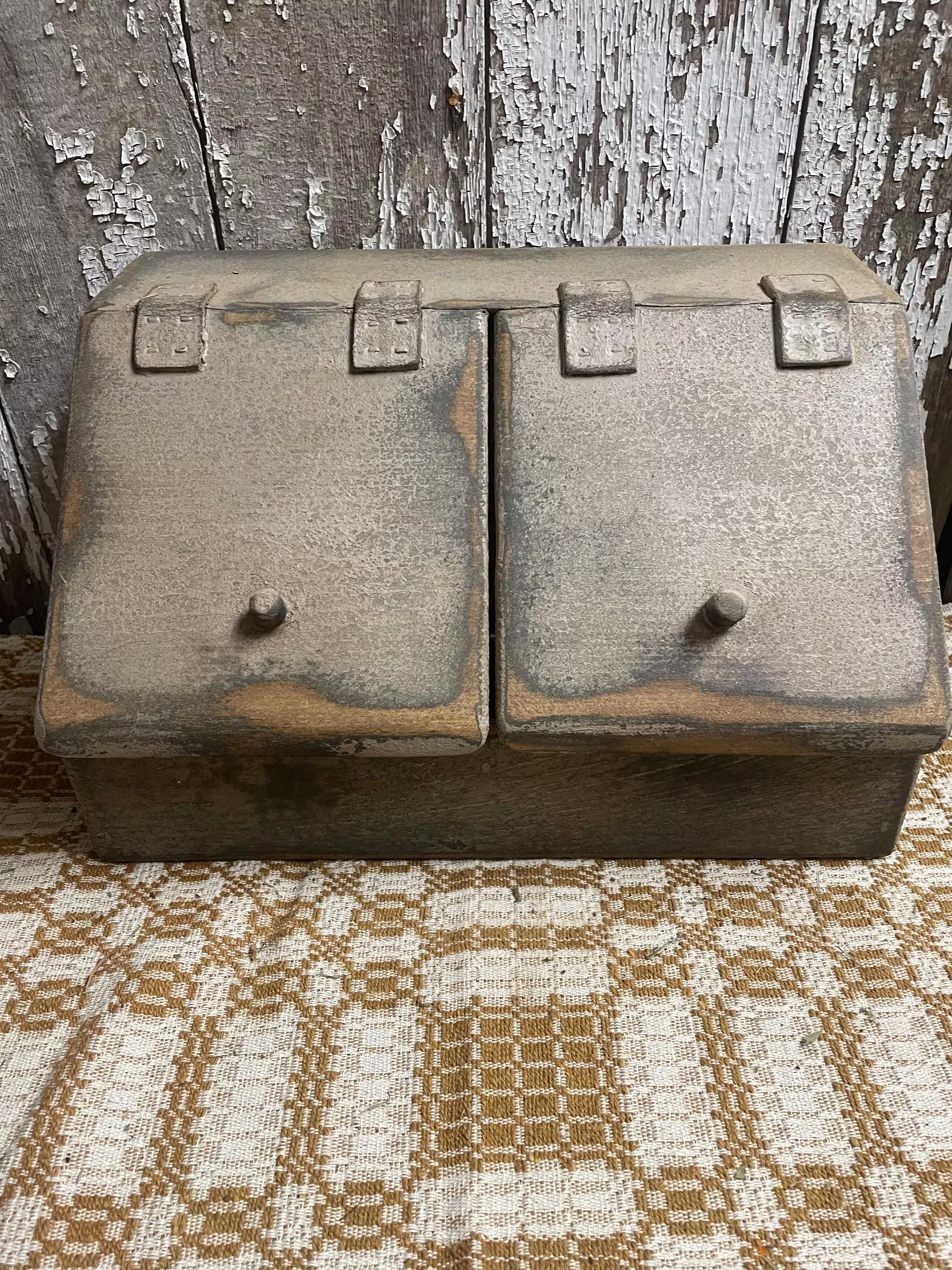 Primitive Wooden Two Bin With Doors 8x15x9 Cobblestone Gray